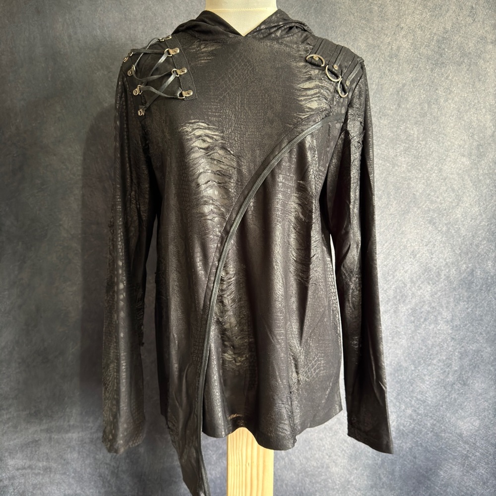 Devil Fashion Men’s Distressed Asymmetrical Shirt with Hood